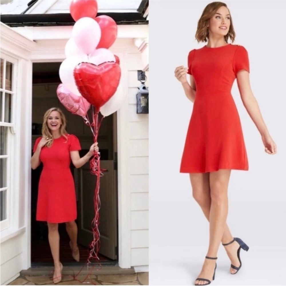 Draper James Lipstick Red Sailor Button Fit and Flare Dress